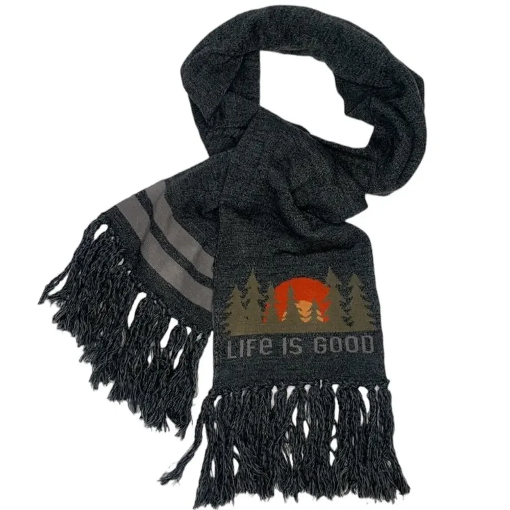 Life is Good Forest Scenic Gray Fringe Unisex Scarf M-001